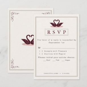 Cartão RSVP Poeira Rosa Burgundy Cisne Monograma Caprichoso Li