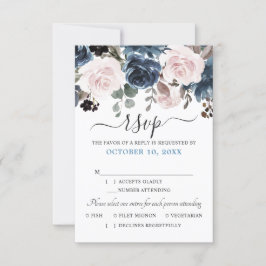 Cartão RSVP Poético Azul Rosa Floral Botânico Casamento