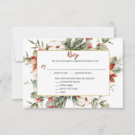 Cartão RSVP Poinsettia Vermelha Sempre-verde Natal Dourado RSV