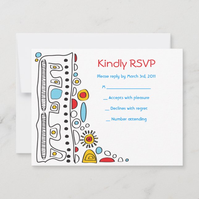 Cartão RSVP POP ART SCRIBBLY Bat Mitzvah Reply Card (Frente)