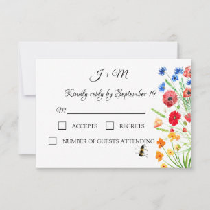 Cartão RSVP Poppies Rustic Wildflower Cornflower Casamento RSV