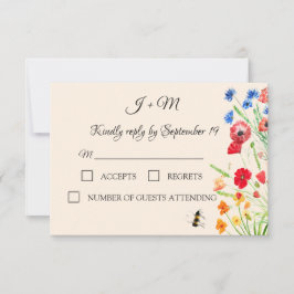 Cartão RSVP Poppies Rustic Wildflower Cornflower Casamento RSV