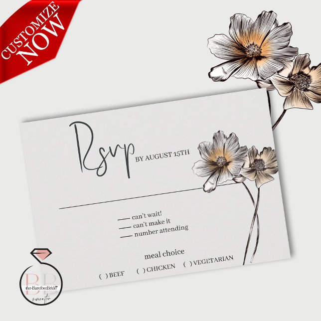 Cartão RSVP Poppies Terracotta de Linha Mínima (Easy to Customize)