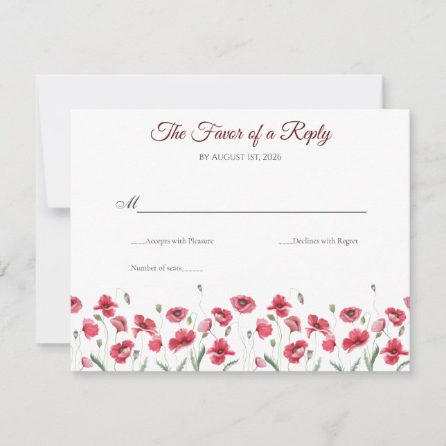 Cartão RSVP Poppy & Lavender Watercolor Floral Wedding (Frente)