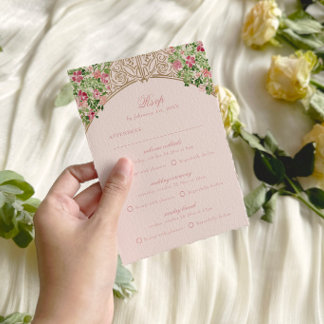 Cartão RSVP Portas Reais Rosa Empoeirado Falso Folha Casamento