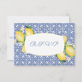 Cartão RSVP Positano Lemons Azulejos Azuis Escolha das Refeiçõ
