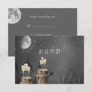 Cartão RSVP Pote de Mason Luar Brilhante Estrelas Quadro Negro