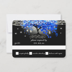Cartão RSVP Pote de Pedra Royal Blue Heart Leaf Tree em Preto