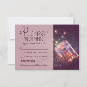 Cartão RSVP potinho de vidro com vaga-lumes casamento rústico 