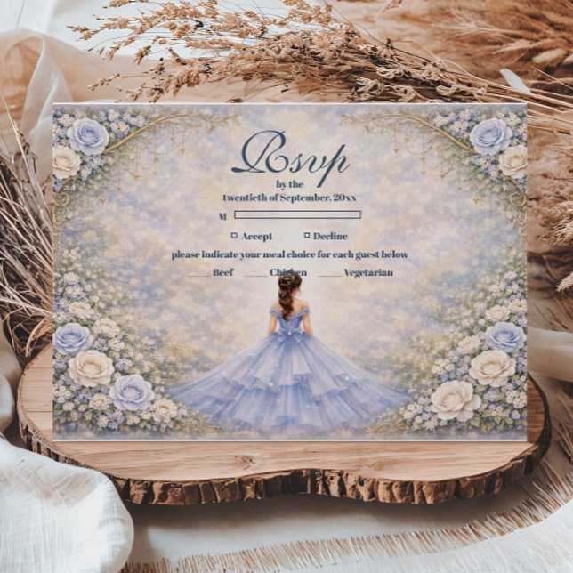 Cartão RSVP Powder Blue Rose Garden Quinceañera (Criador carregado)