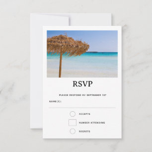 Cartão RSVP Praia Tropical Cênica com Casamento de Guarda-Chuv