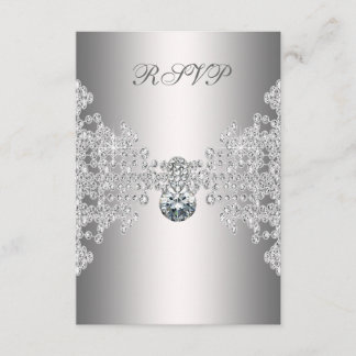 Cartão RSVP Prata Diamantes Brancos Doce Branco Dezesseis Aniv