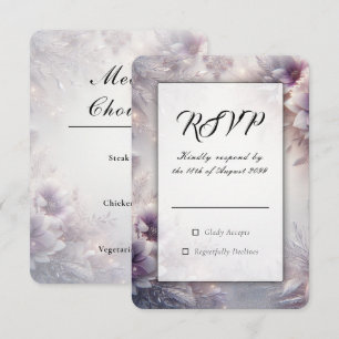 Cartão RSVP Prata e Suave Ametista Flores de Inverno Casamento