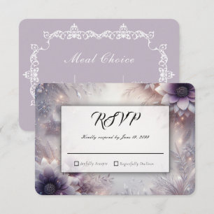 Cartão RSVP Prata e Suave Ametista Flores de Inverno Casamento