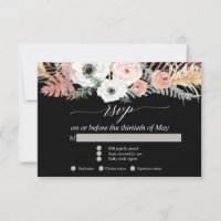 Preto Branco Boho Grama de Pampas Floral Tropical