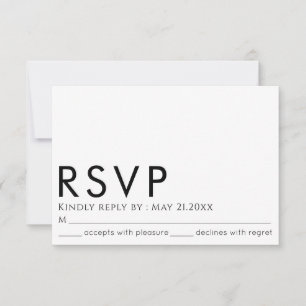 Cartão RSVP Preto branco simples minimalista moderno elegante