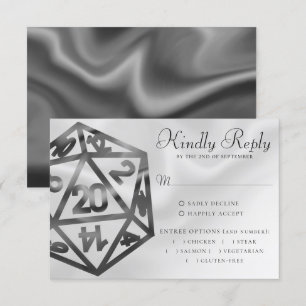 Cartão RSVP Preto D20 - Crit   Fantasy Gamer Dice Entree Choic