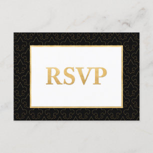 Cartão RSVP Preto e Dourado Fleur De Lis Casado