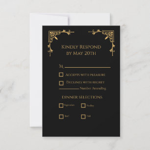 Cartão RSVP Preto e Dourado - Regência Real