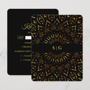 Cartão RSVP preto e ouro clássico Elegante