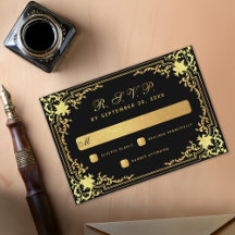 Preto Elegante Vintage Folha Dourada Falsa Noiva
