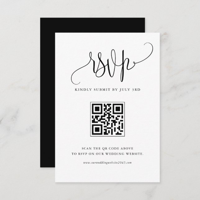 Cartão RSVP Preto Fazemos Moderno Código QR de Casamento de Ca (Frente/Verso)