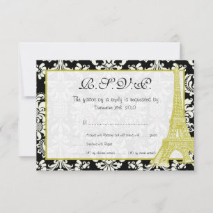 Cartão RSVP Preto para Casamento em Paris