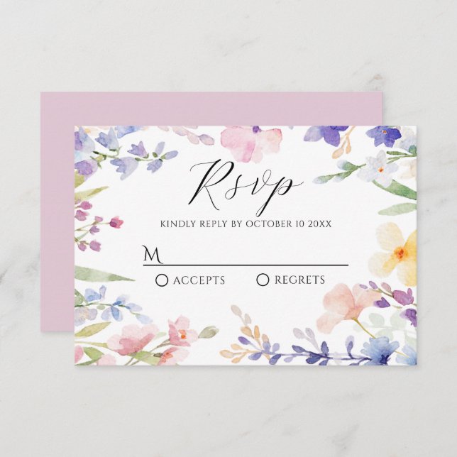 Cartão RSVP Primavera floral de aquarela (Frente/Verso)