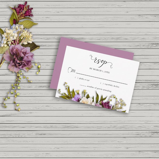 Cartão RSVP Primavera Floral Greenery Rustic Wedding (Criador carregado)