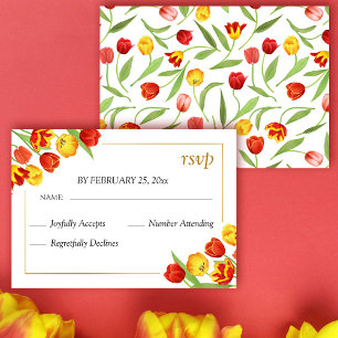Cartão RSVP Primavera Floral Red & Yellow Tulips Casamento Bra