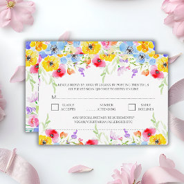 Cartão RSVP Primavera Vibrant Watercolor Flowers Código QR Cas