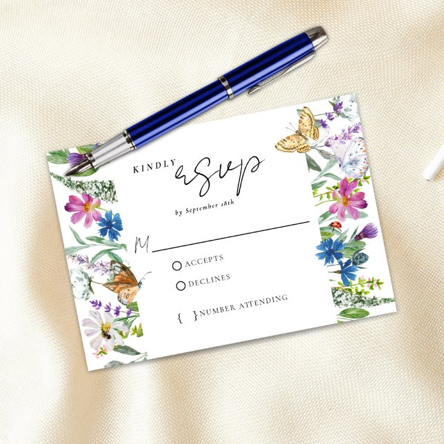 Cartão RSVP Primavera Wildflower Wedding (Criador carregado)