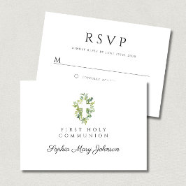 Cartão RSVP Primeira Comunicação da Cruz Botânica Verde Elegan