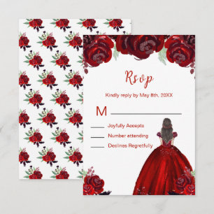 Cartão RSVP Princesa de Cabelo Castanho Vermelho Floral Sweet