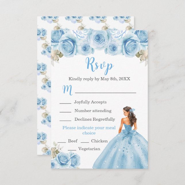 Cartão RSVP Princesa Floral na Escolha da Refeição do Vestido  (Frente/Verso)