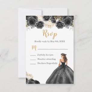 Cartão RSVP Princesa Floral num Vestido Negro