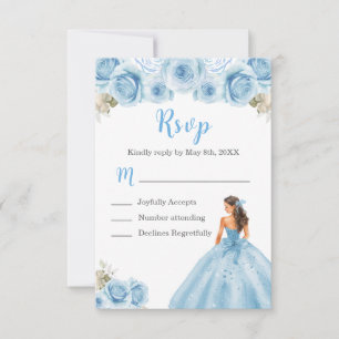 Cartão RSVP Princesa Floral, Quinceanera Azul Claro