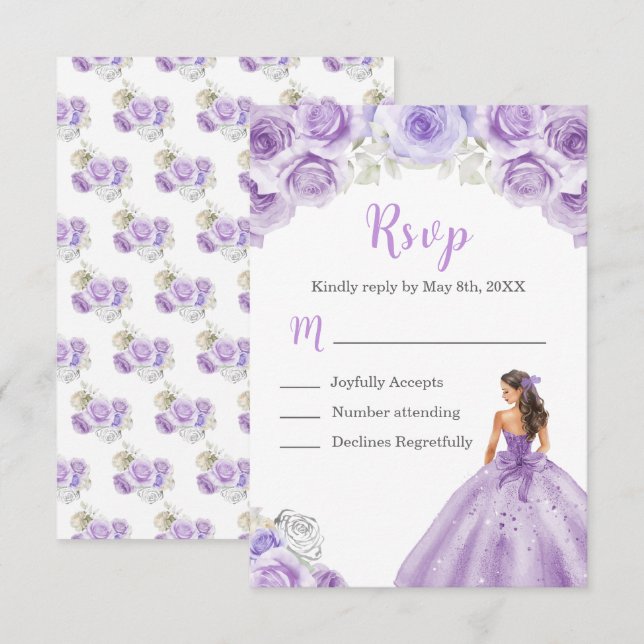 Cartão RSVP Princesa Floral, um Vestido Roxo (Frente/Verso)