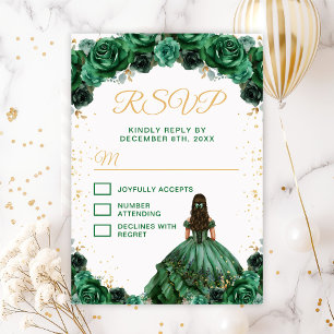 Cartão RSVP Princesa Floral Verde Escuro Quinceañera