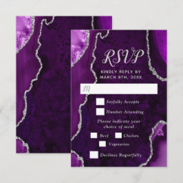Cartão RSVP Purple and Silver Agate Wedding Meal Choice