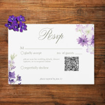 Purple Boho Wildflower White Weding QR
