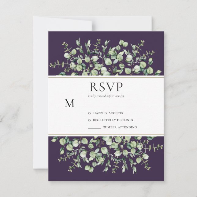 Cartão RSVP Purple Eucalyptus Wedding (Frente)
