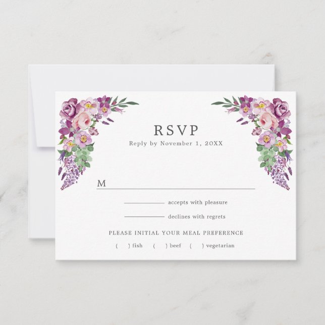 Cartão RSVP Purple Floral (Frente)