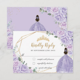 Cartão RSVP Purple Lilac Floral Princess Quinceanera 16 Reply