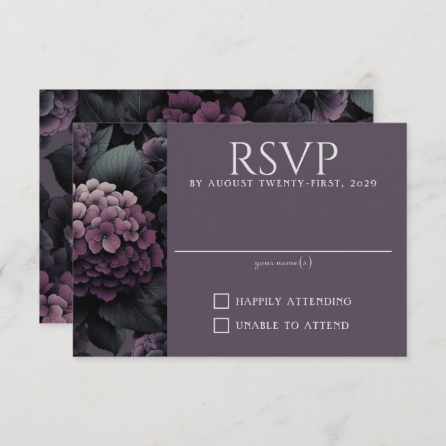 Cartão RSVP Purple Moody Floral (Frente/Verso)