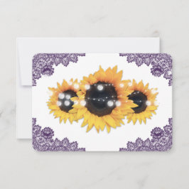 Cartão RSVP Purple Rustic Floral Lace Sunflower Wedding