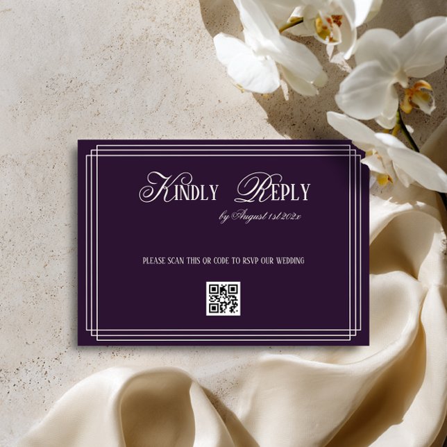 Cartão RSVP Purple Timeless Old Money Wedding (Criador carregado)