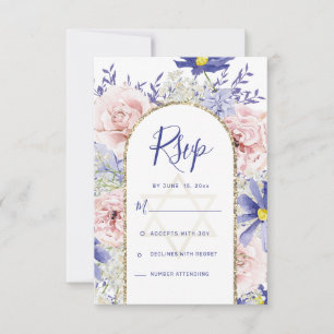 Cartão RSVP Púrpura Elegante Púrpura Aquarela Floral Bat Mitzv