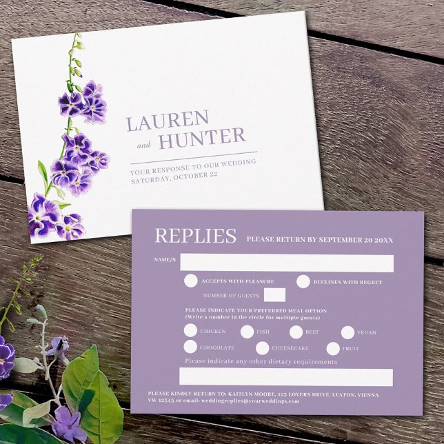 Cartão RSVP Púrpura farinha de água do Skyflower opções casame (Criador carregado)