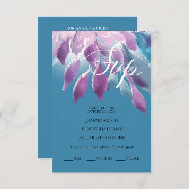 Cartão RSVP Púrpura, rosa, rosa, azul Dahlia Aquarela Arte (Frente/Verso)